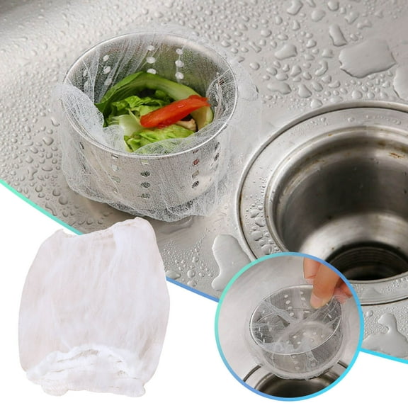 Disposable Mesh Sink Filter | Fine Mesh Drain Hair Catcher | PE Polyester Kitchen & Bathroom Floor Strainer | Anti-Clog Shower Drain Cover | 60 Pack | 10x9cm Elastic White Filters