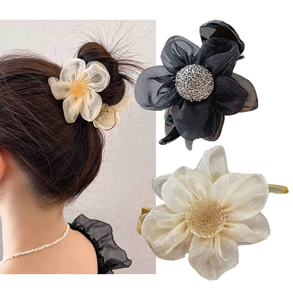 2 Pack Large Camellia Rhinestone Hair Claw Hair Decor for Women Flower Hair Clips High Ponytail Hair Clip Fashion Hair Styling Accessories for Girls(shanchahua)