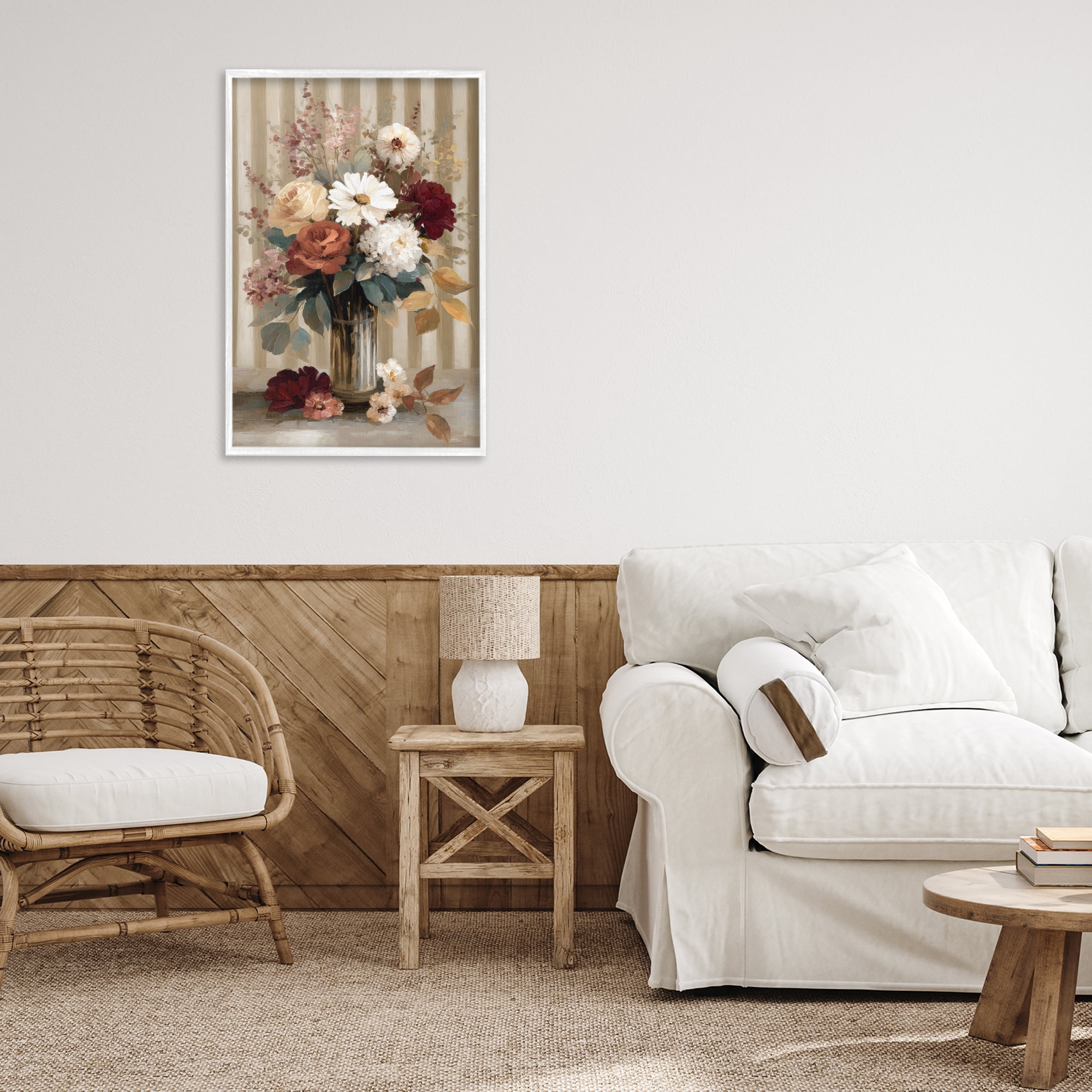 Stupell Industries Vintage Arrangement with Stripes White Framed Giclee Art, design by Petal Prints Design
