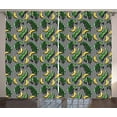 thumbnail image 1 of Banana Leaf Curtains 2 Panels Set, Yummy Bananas and Leaves Vertical Black and White Striped Background, Window Drapes for Living Room Bedroom, 108W X 84L Inches, Yellow Emerald Black, by Ambesonne, 1 of 3