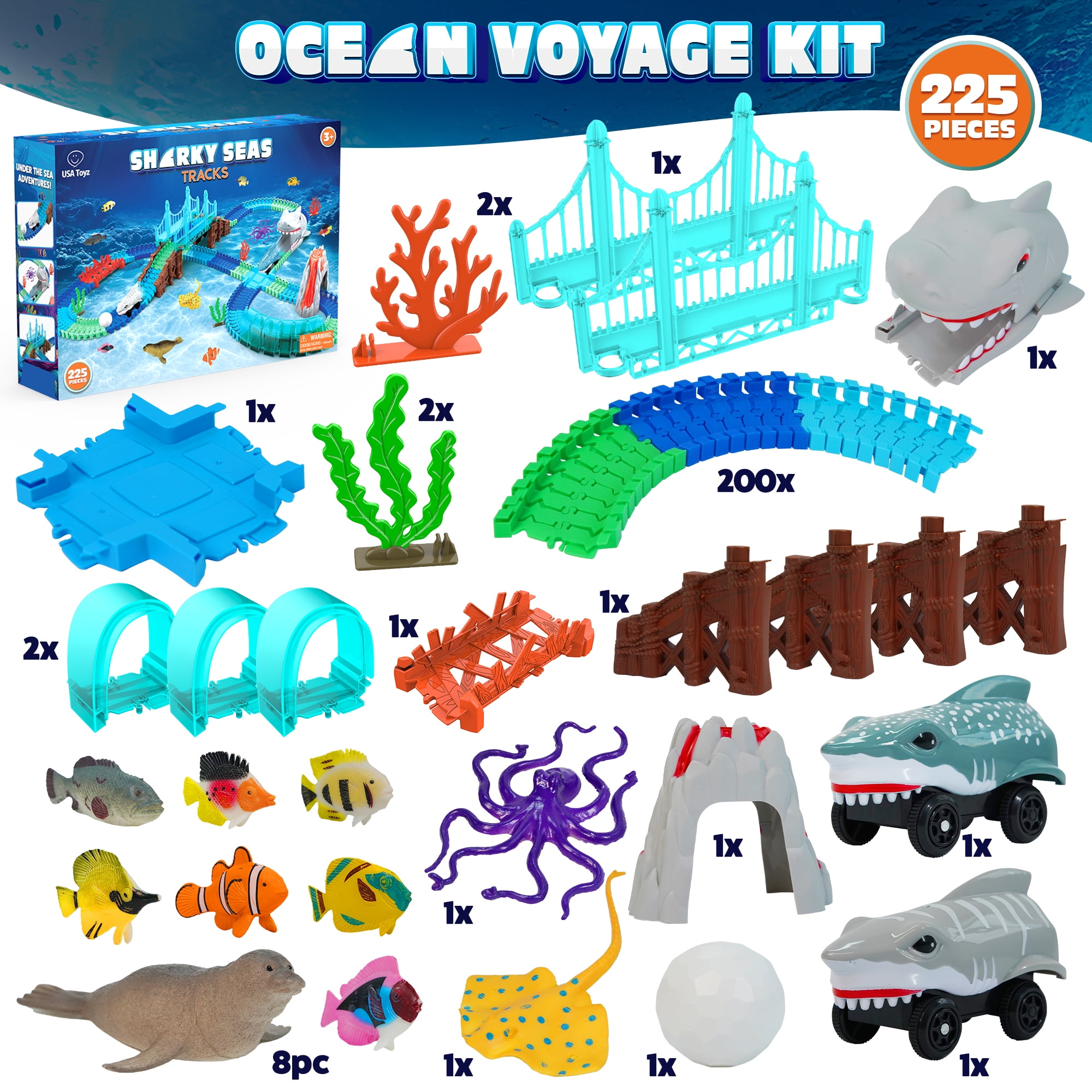 Race Track Set Shark Toys - 183 Piece Ocean Theme Train Tracks With ...