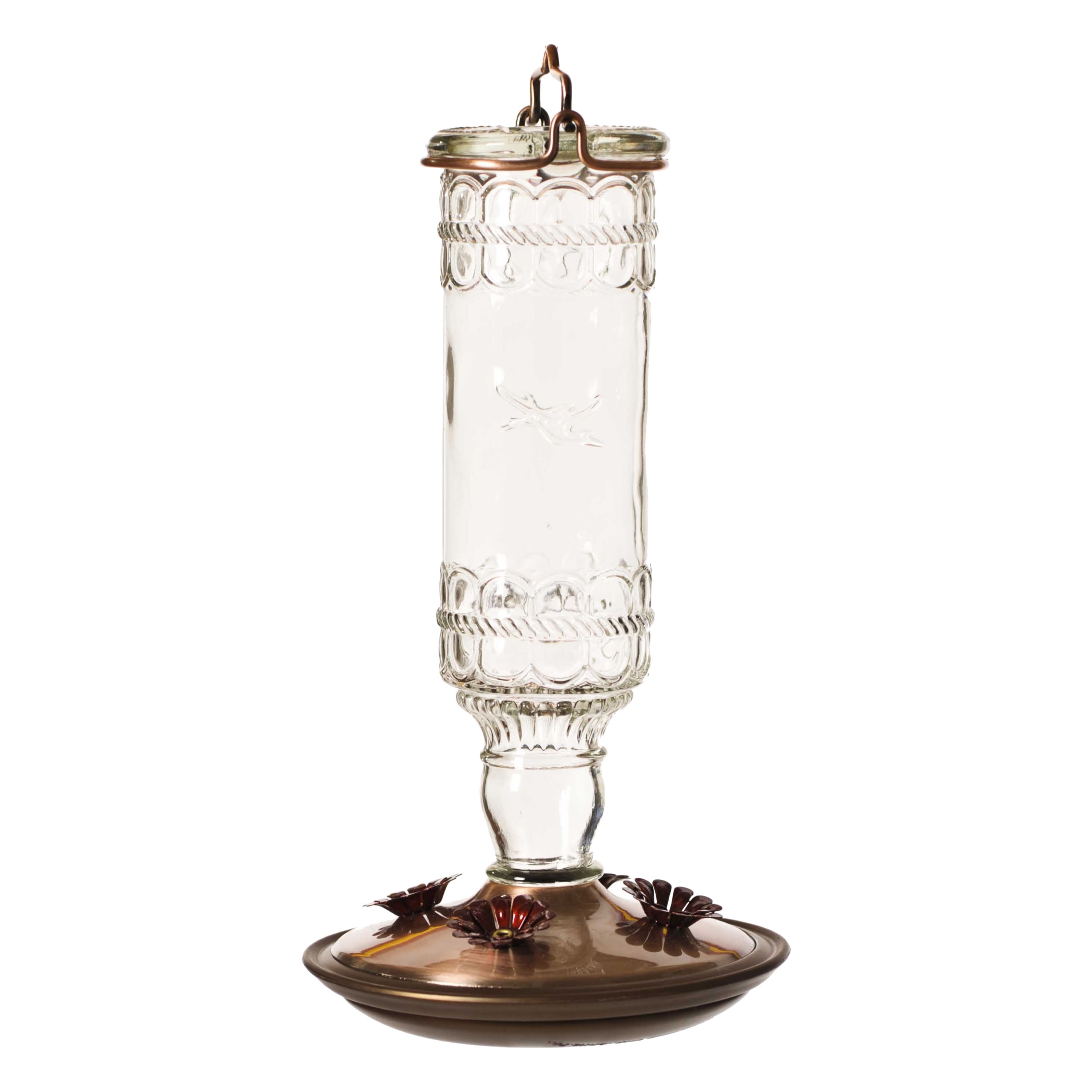 Antique Glass Bottle Hummingbird Feeder 16oz Nectar Capacity Clear/Green Bottle 