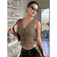 thumbnail image 4 of Women Tie Front Vest Top Open Crop Tanks Summer Waistcoat Sleeveless Y2K Outfits Shirt Khaki S, 4 of 9
