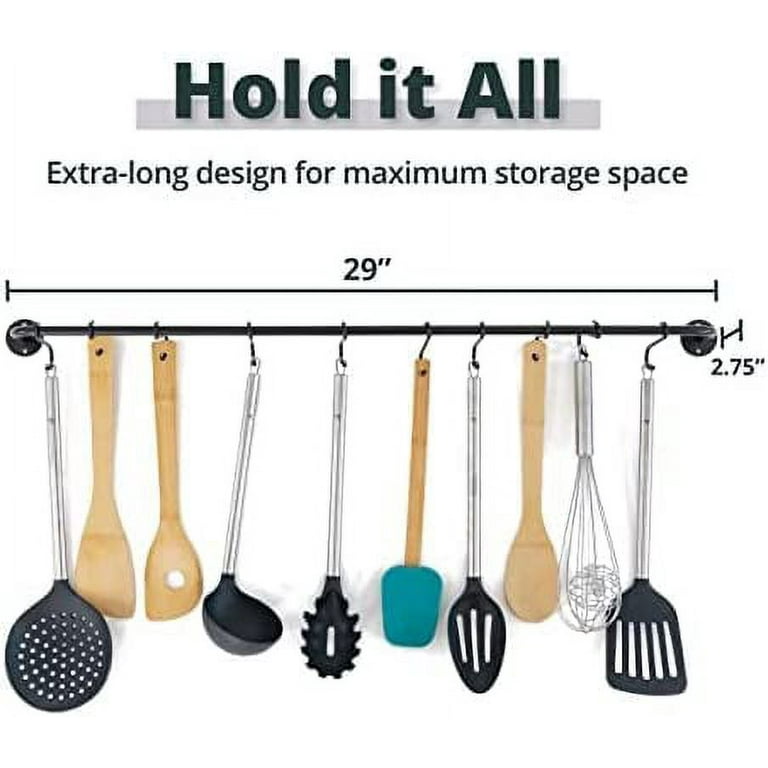 Bentism Pot Rack Wall Mounted, 30 inch Pot and Pan Hanging Rack, Pot and Pan Hanger with 12 S Hooks, 55 lbs Loading Weight, Ideal for Pans, Utensils