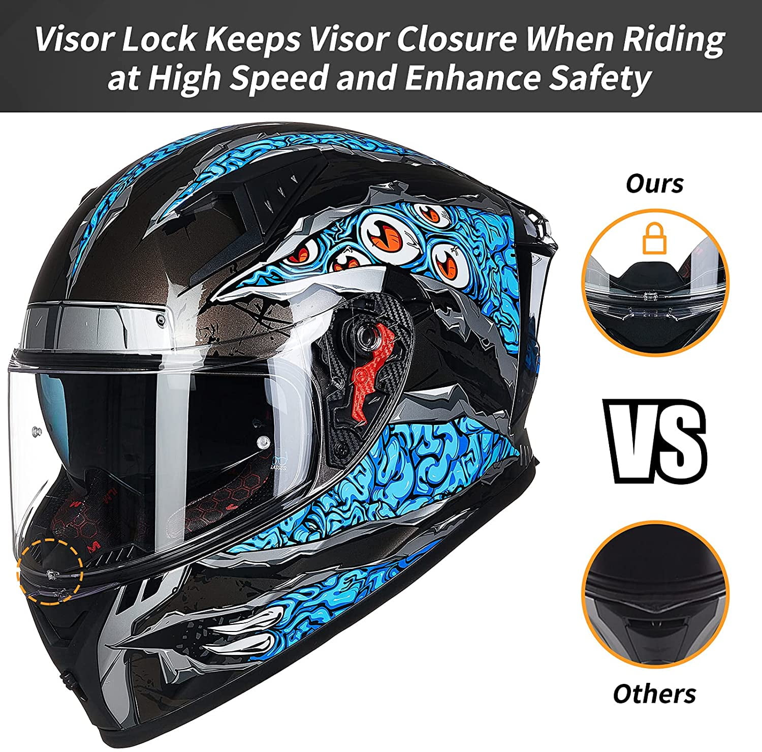 ILM Motorcycle Helmet Full Face with Pinlock Compatible Clear&Tinted Visors and Fins Street Bike Motocross Casco DOT(Manta Blue, X-Large)