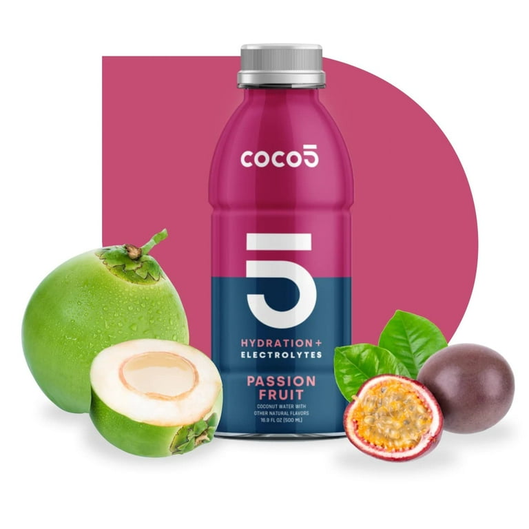 Pack of 12, Coco5 Active Hydration Passion Fruit Flavored Coconut