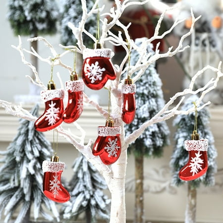 

6Pcs Christmas Sock Pendants Easy Hanging Bright Color Snowflake Pattern Gloves Stockings Pendants for Festival Plastic