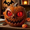 thumbnail image 2 of Musbetu Figurine de Citrouille aux Yeux Rouges Statue de Citrouille en Résine Aspect Marbre Fait Main avec Yeux Ambrés Décoration d'Étagère de Table d'Halloween, 2 of 7