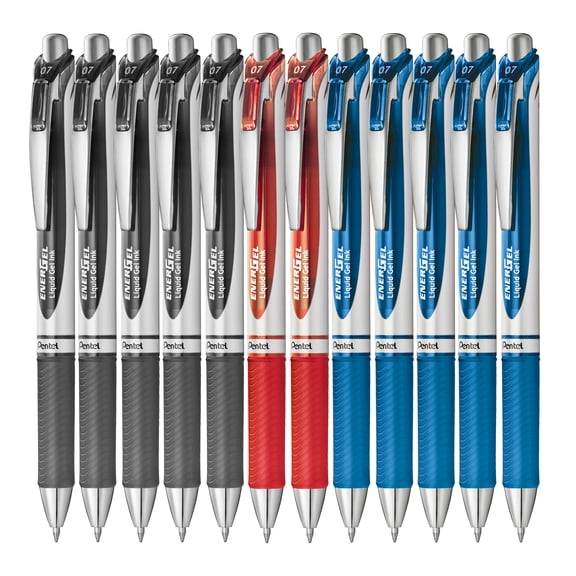 Pentel EnerGel Retractable Liquid Gel Rollerball Pen, 0.7mm Medium Point, 12 Colours, Box of 12