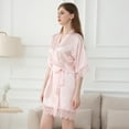 thumbnail image 3 of qolati Silk Robes for Women Short Lace Trim Satin Brides Robe 3/4 Sleeve Nightgown Comfy Sleepwear with Pockets, 3 of 3