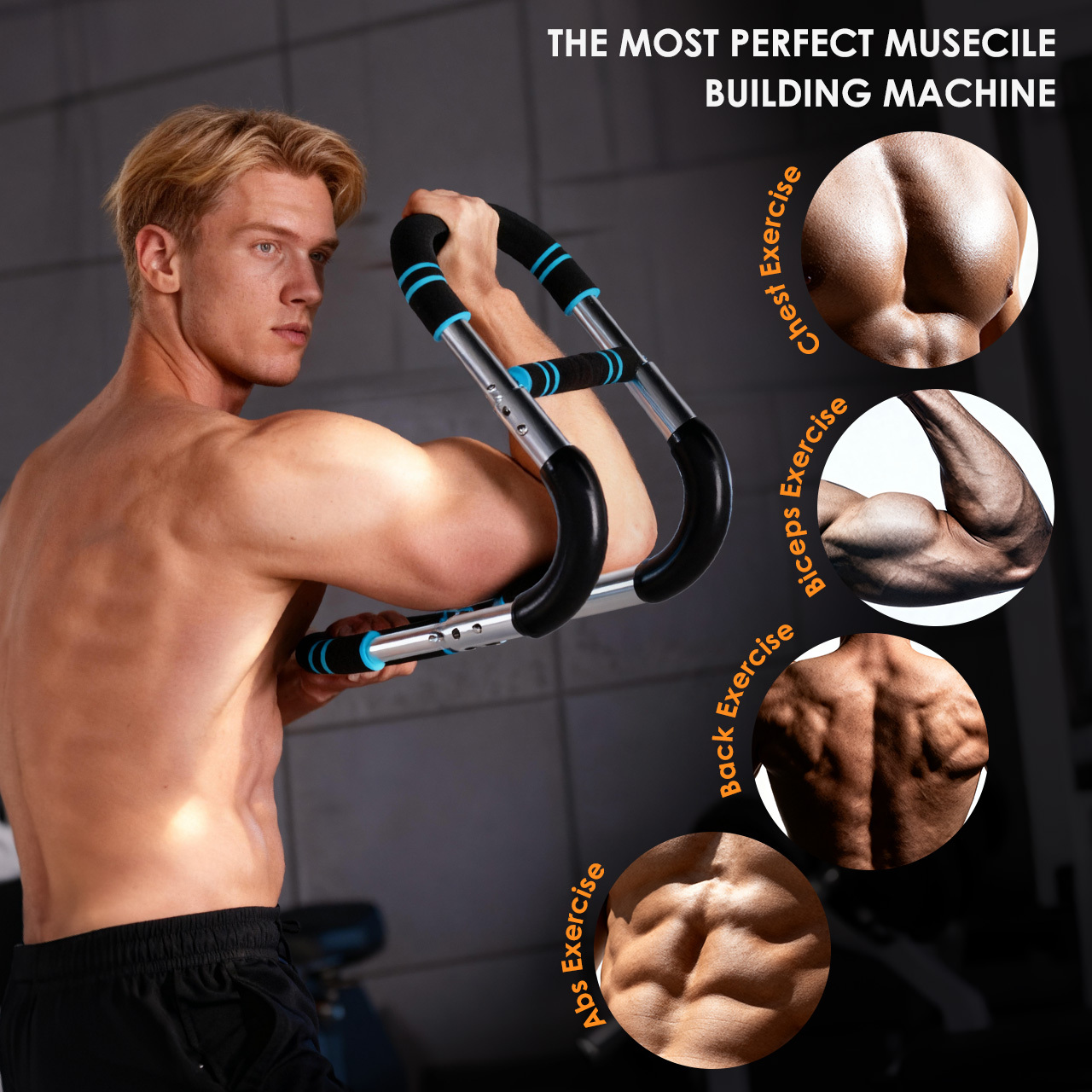 Adjustable Arm Chest Trainer for Men & Women – Max Adjustable Resistance 66lbs, Portable Home Gym Workout Equipment for Arm, Grip Strength & Forearm Training，White+Blue