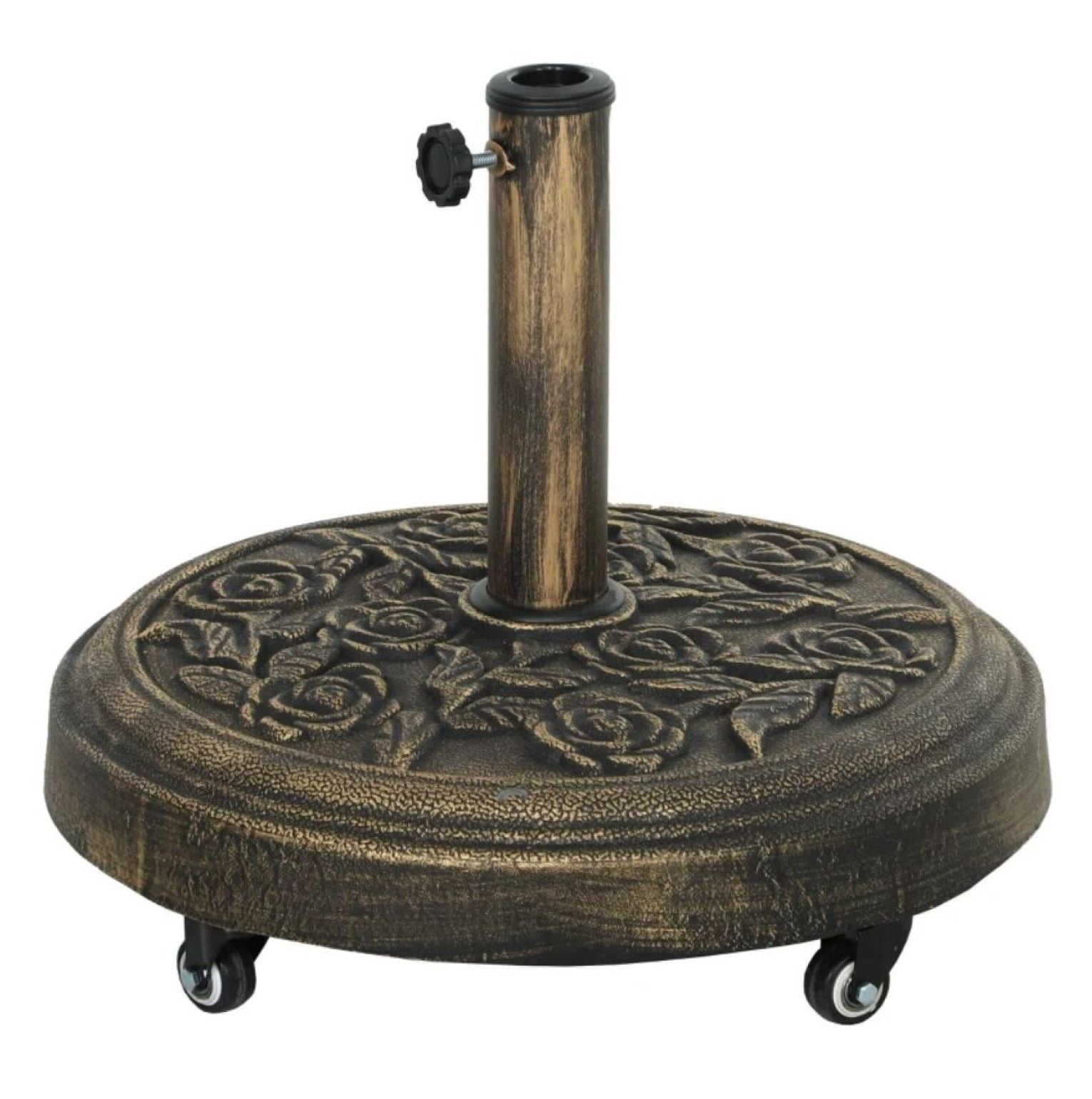 Outdoor Umbrella Base 9.2', Patio Umbrella Stand with Wheels & Brakes, Bronze Resin Concrete Base for 1.3"-1.9" Pole, Garden Deck Poolside