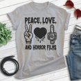 thumbnail image 2 of Peace Love And Horror Tee, Unisex Women's Men's Shirt, Horror Movie Classic Film Lover Halloween Gift, Heather Gray, XX-Large, 2 of 6