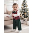 thumbnail image 4 of Cjfdfy Toddler Baby Boy Christmas Gentleman Outfit Button Long Sleeve Shirt With Bow Tie And Plaid Vest Elastic Pants 3Pcs Kids Cute My First Christmas Fall Winter Formal Outfits 6M-8Y, 4 of 9