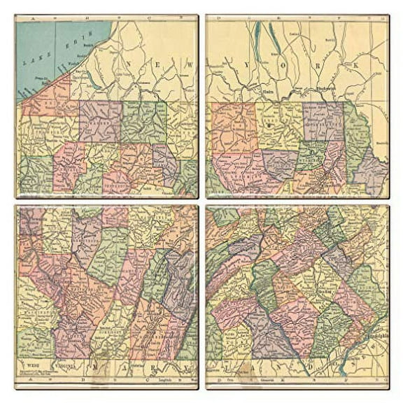 Pennsylvania Coaster of Vintage Map (Set of 4)