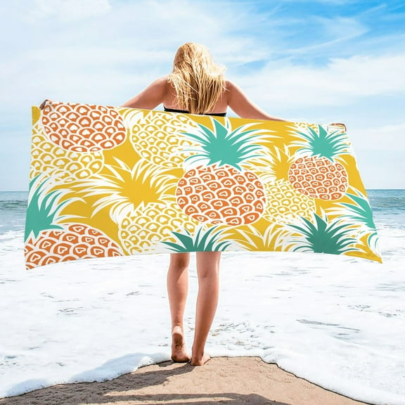 dinapents Oversized Beach Towel Set - 75x150cm Microfiber Quick Dry Sand Resistant Square Towel with Pineapple Tropical Print