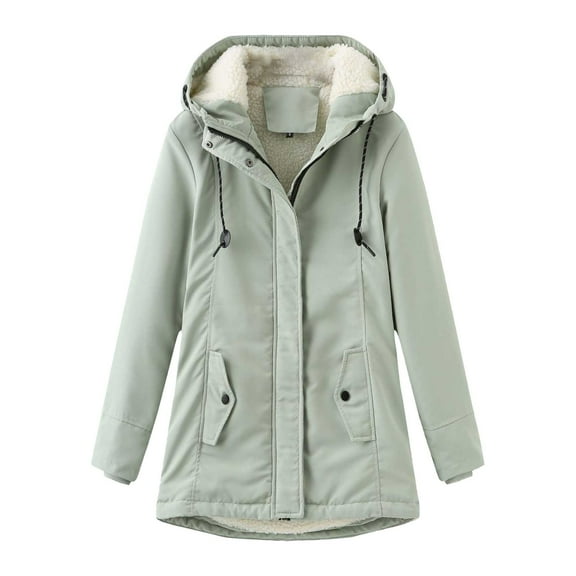 CILENON Jacket for Women Women's Winter Padded Padded Jacket With Fluffy Collar Loose Winter Coat (Mint Green,L)