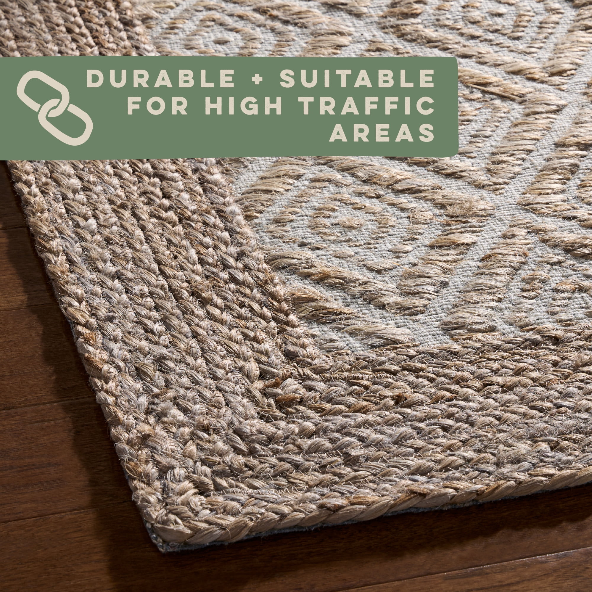 TOWN & COUNTRY TERRA Nalani Textured Diamond Hand-Knotted Flatwoven 100% Natural Jute Runner Area Rug, Brown, 2'5"x7"