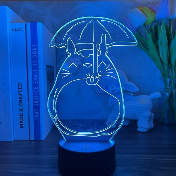Mi vecino Totoro Anime 3d ilusión lámpara de noche decoración de la habitación del hogar luz Led acrílica lámparas de regalo de Navidad-16 colores con control remoto Feliz Sencillez