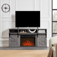 thumbnail image 3 of Fireplace TV Stand with 23'' Fireplace Insert, Electric Fireplace Heater Entertainment Center for 65" TVs, TV Console Cabinet W/Large Storage, Sliding Doors Cabinet, Remote Control, Gray, 3 of 10