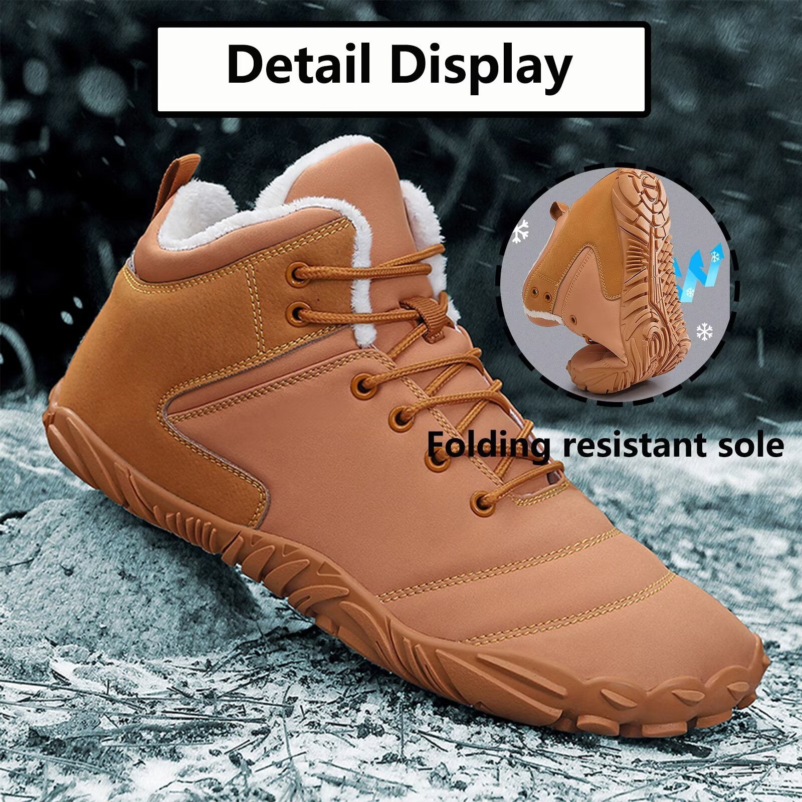 Yunkctuk Mens Womens Barefoot Shoes Winter, Men's Women's High-top Walking Shoes Snow Boots,Thickened Warm Fur Lined Non-slip Hiking Cotton Boots.