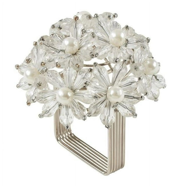 SARO NR215.C Anneau de Serviette avec Design Floral Perlé Transparent - Ensemble de 4