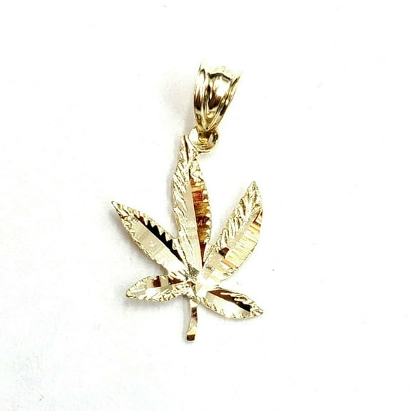 10k yellow gold marijuana leaf weed pendant charm fine gift medical jewelry 0.9g