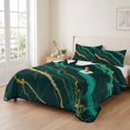 thumbnail image 2 of Twin Quilt Set 68''x86'', Marble Green Lightweight Summer Bedspread Coverlet Set with 2 Pillow Shams, Retro Abstract Ombre Gold Nature Cracks Breathable All Season Quilt Bedding for Dorm/Bedroom, 2 of 9
