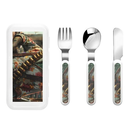 

Cauagu Cowboy Iguana Floral Shirt Print 3-Pieces Toddler Cutlery Set Kids Silverware Set with Spoons Forks & Knife Stainless Steel Utensils for Kids Dishwasher Safe
