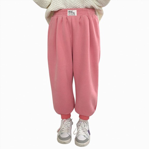 Splozh Little Girl Pants Fashion Toddler Kids Baby Girls Boys Cotton Thick Fleece Lined Warm Leggings Stretchy Basic Harem Pants Sweatpants for Winter,Pink,6-12 Months