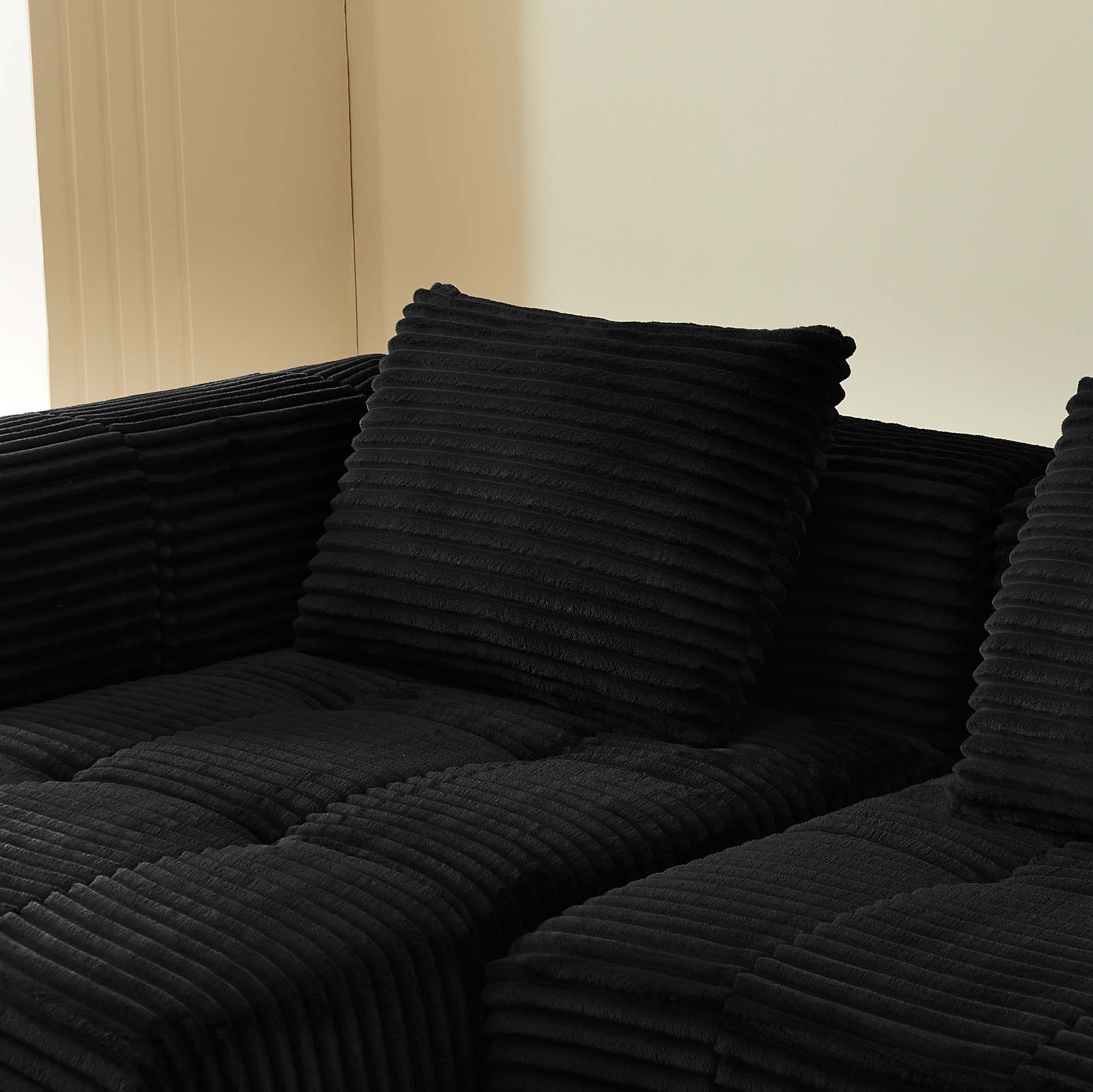Miniyam 108 in 3 Seats L-Shape Modular Compressed Couch, Sectional Sofa with Chaise Lounge, Upholstered Oversized Tufted Couches for Living Room, Black