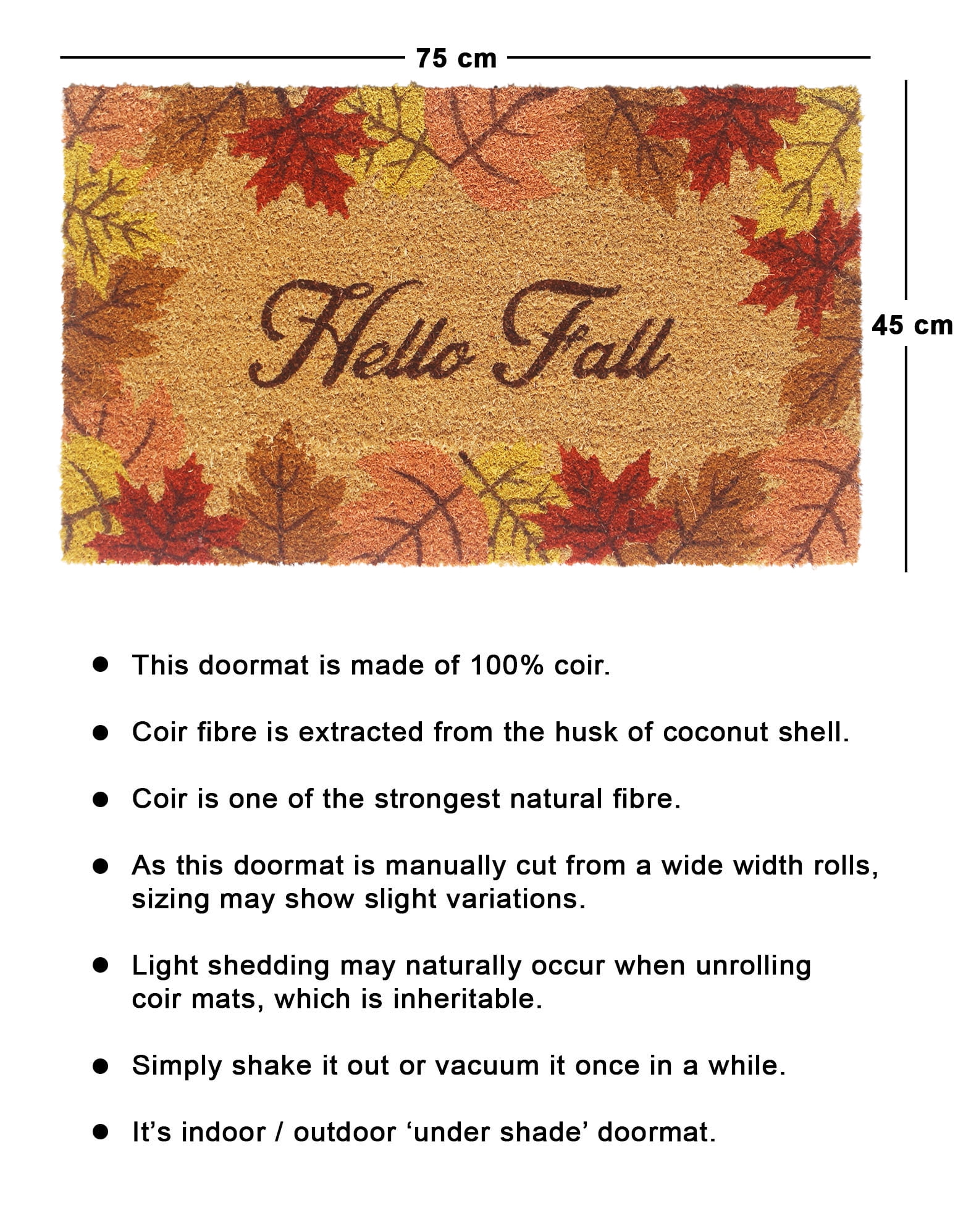 RugSmith Anti-Slip PVC Coir Machine Doormat Tufted Hello Fall, Natural, 18"x30"