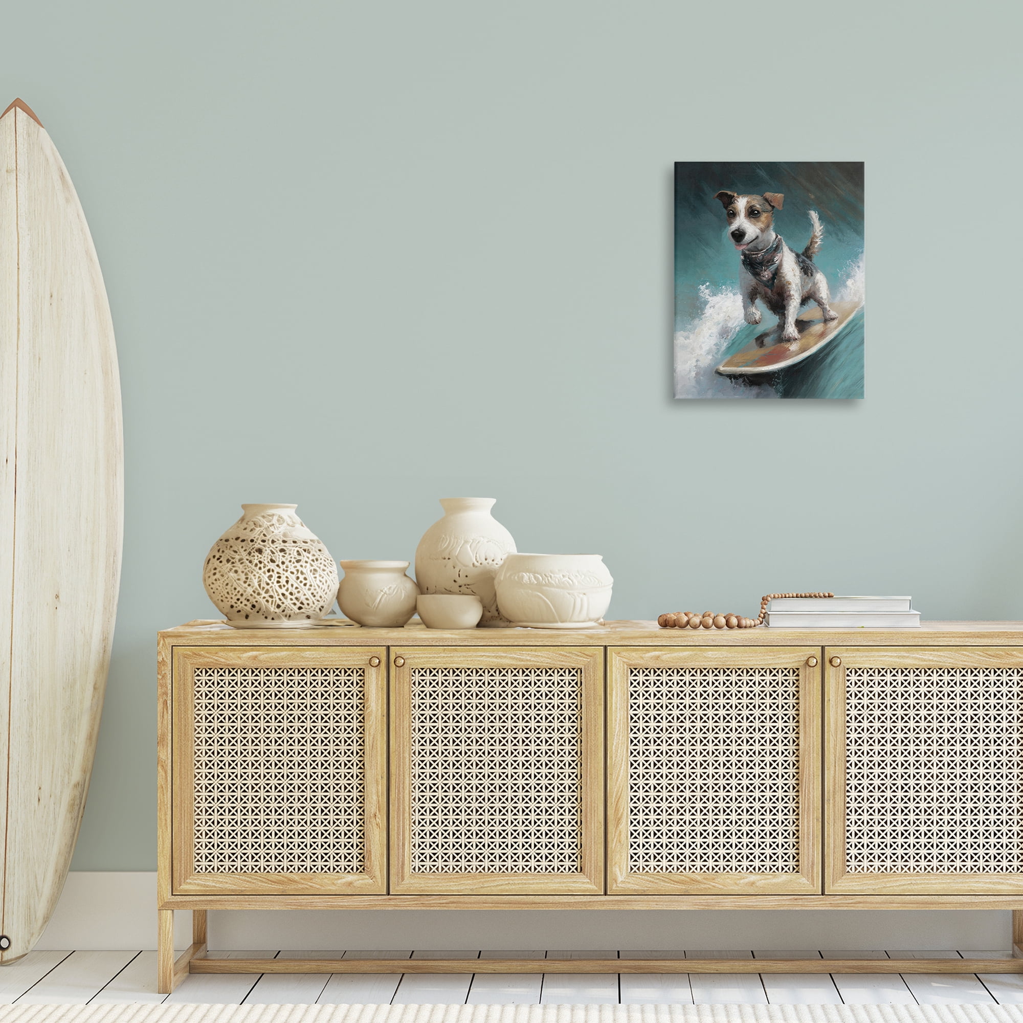 Stupell Industries Beachy Surfer Dog Animals Painting Wrapped Canvas Art Print Wall Art, 16 x 20