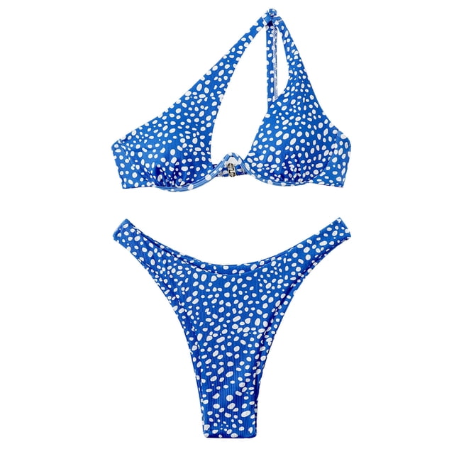 Cameland Ladies' Sexy Printed Split Shoulder Steel Support Bikini Two-piece Swimsuit Set
