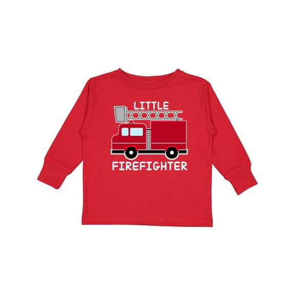 Inktastic Red Fire Little Firefighter White Text Boys or Girls Long Sleeve Toddler T-Shirt