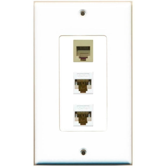 Ultra Spec Cables - 1 Port Phone RJ11 RJ12 2 Port Cat6 Ethernet Decorative Wall Plate