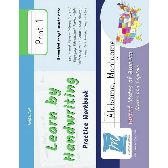 United States of America, States and Cap Handwriting Practice Workbook - United States of America, States and Capitals - Print, Level 1: Learn by Handwriting - C, Book USSP1, (Paperback)