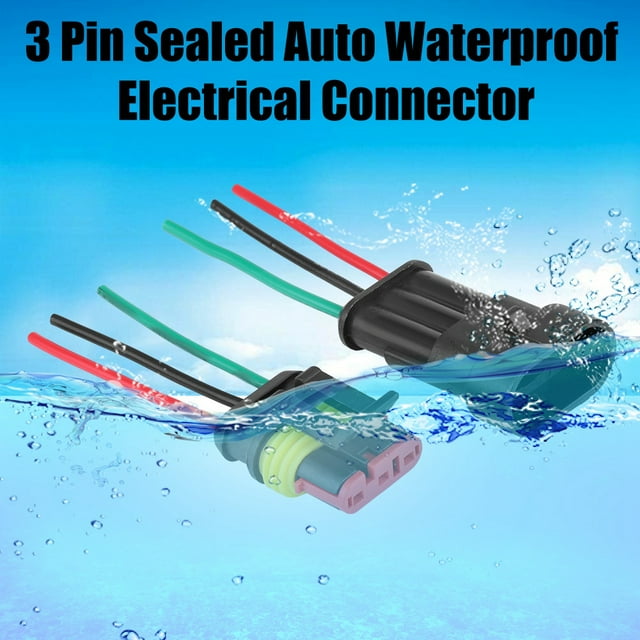 Kit de Conector de Coche Impermeable de 3 Pinos, Fácil Instalación, Duradero, Amplia Aplicacia, Junta de Sellado, Automóvil/Moto