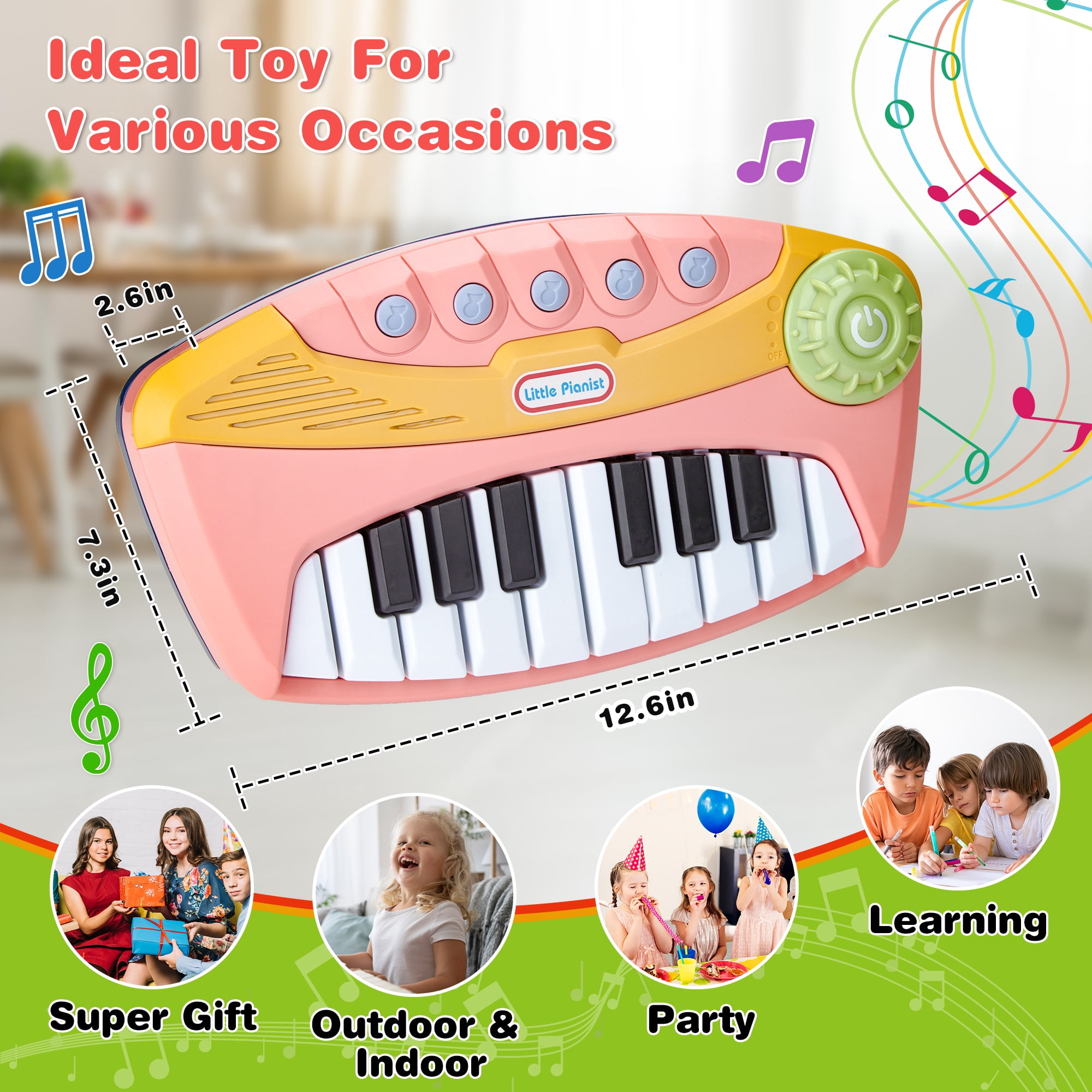 Contixo Keyboard Piano for Kids, Interactive Piano Toy with Light-Up Keys and 5 Built-In Melodies, Pink