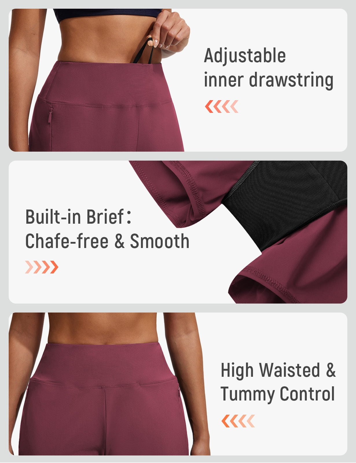 baleaf Swim Shorts for Women High Waisted Board Shorts Tummy Contol Swim Bottoms for Swimming with Liner Zipper Pockets Quick Dry UPF 50+ Wine Red XL