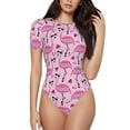 thumbnail image 2 of Goofa Cute Watermelon Flamingo Printed Women Rash Guard Short Sleeve,Tummy control Swimsuit Surfing Swimsuit Bathing Suit One Piece Swimsuit UPF 50-, 2 of 9