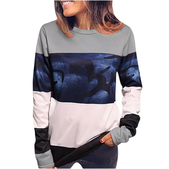 UYISJ Women Crewneck Pullover Sweatshirt Casual Fall Fashion Color Block Loose Long Sleeve Tops Sweatshirts Gray 5XL