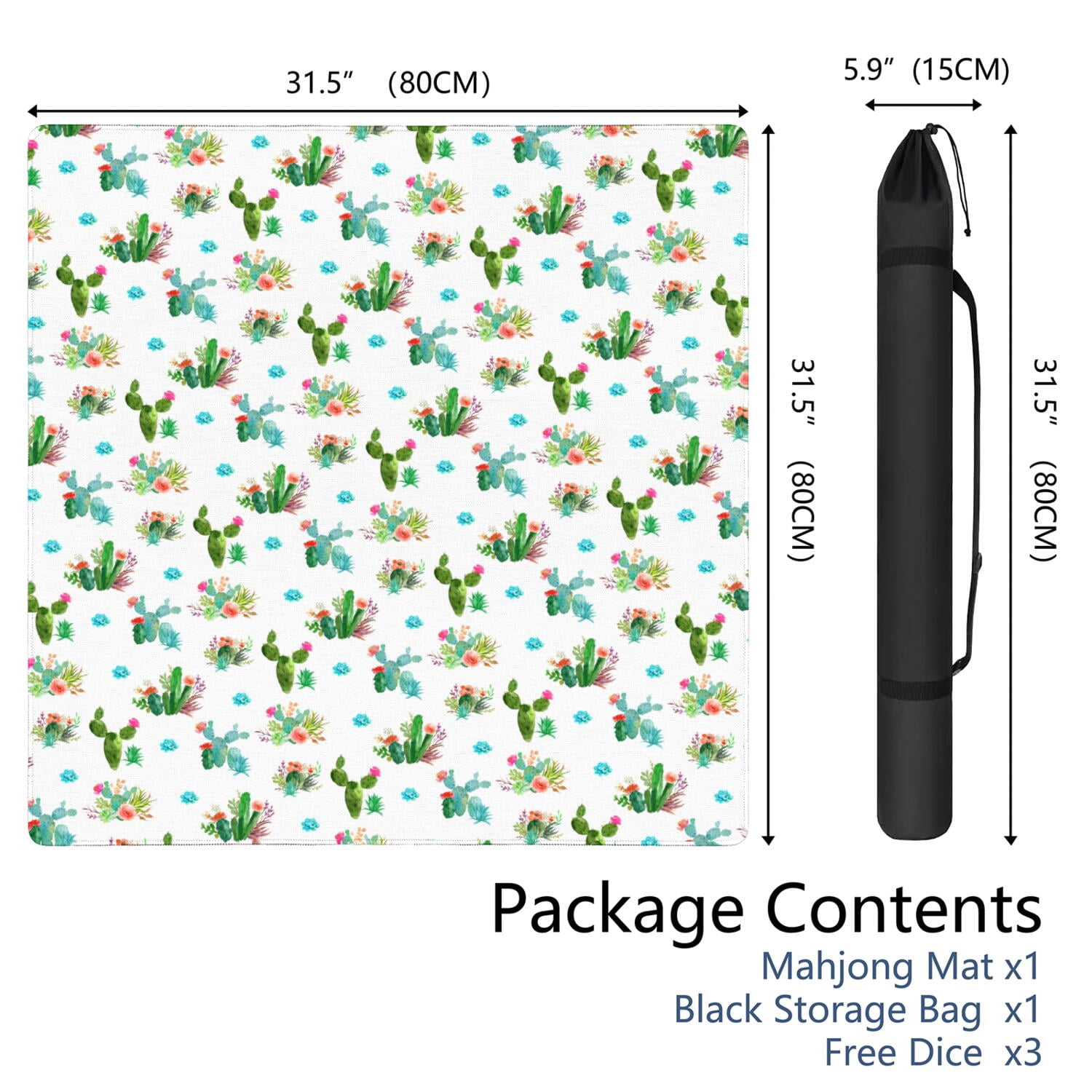 Large 31.5x31.5 Inch Plants Design Game Mat Crafted from Durable Rubber Featuring Anti-Slip Surface and Noise Dampening Properties for Mahjong Card Games