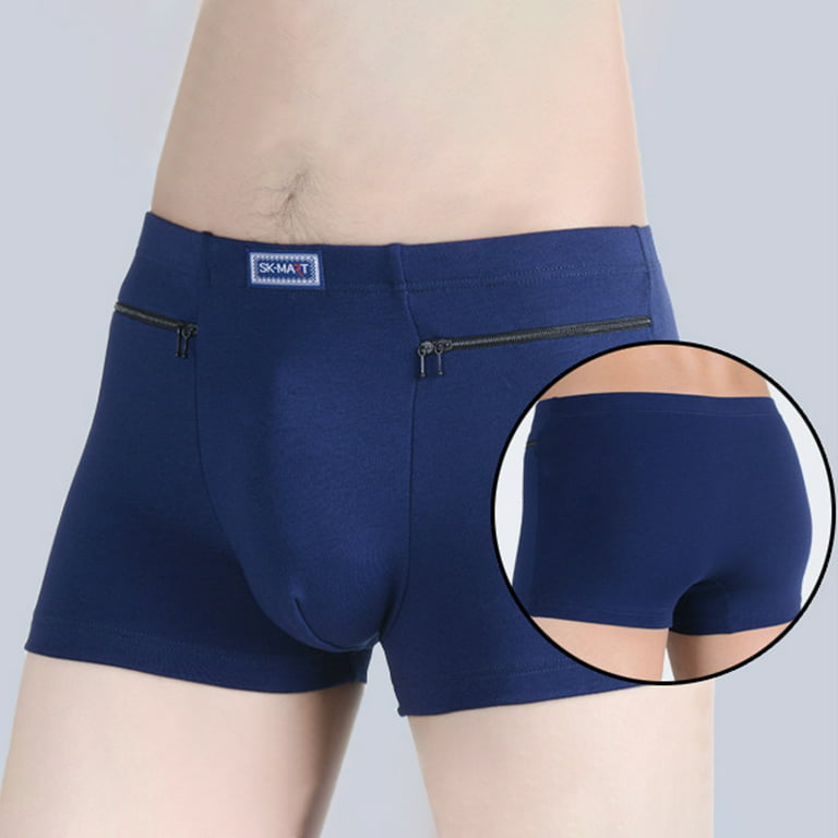 rygai Anti-theft Zipper Pockets Mid-rise Seamless Elastic Men Panties  U-Bump Male Shorts Briefs Daily Wear,Black L 