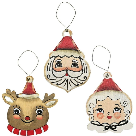 Holiday Ornament Santa And Mrs Claus & Reindeer Christmas Rustic Wood Tc00393a