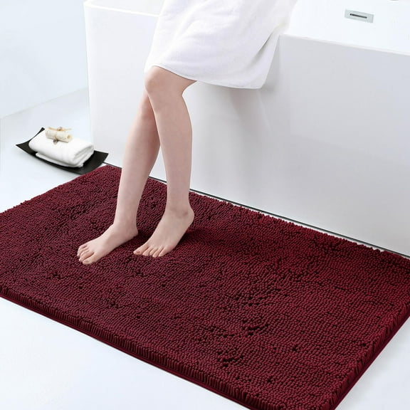 Smiry Luxury Chenille Bathroom Rugs, Extra Soft and Absorbent Bath Mat, Wine Red, 24"x47"