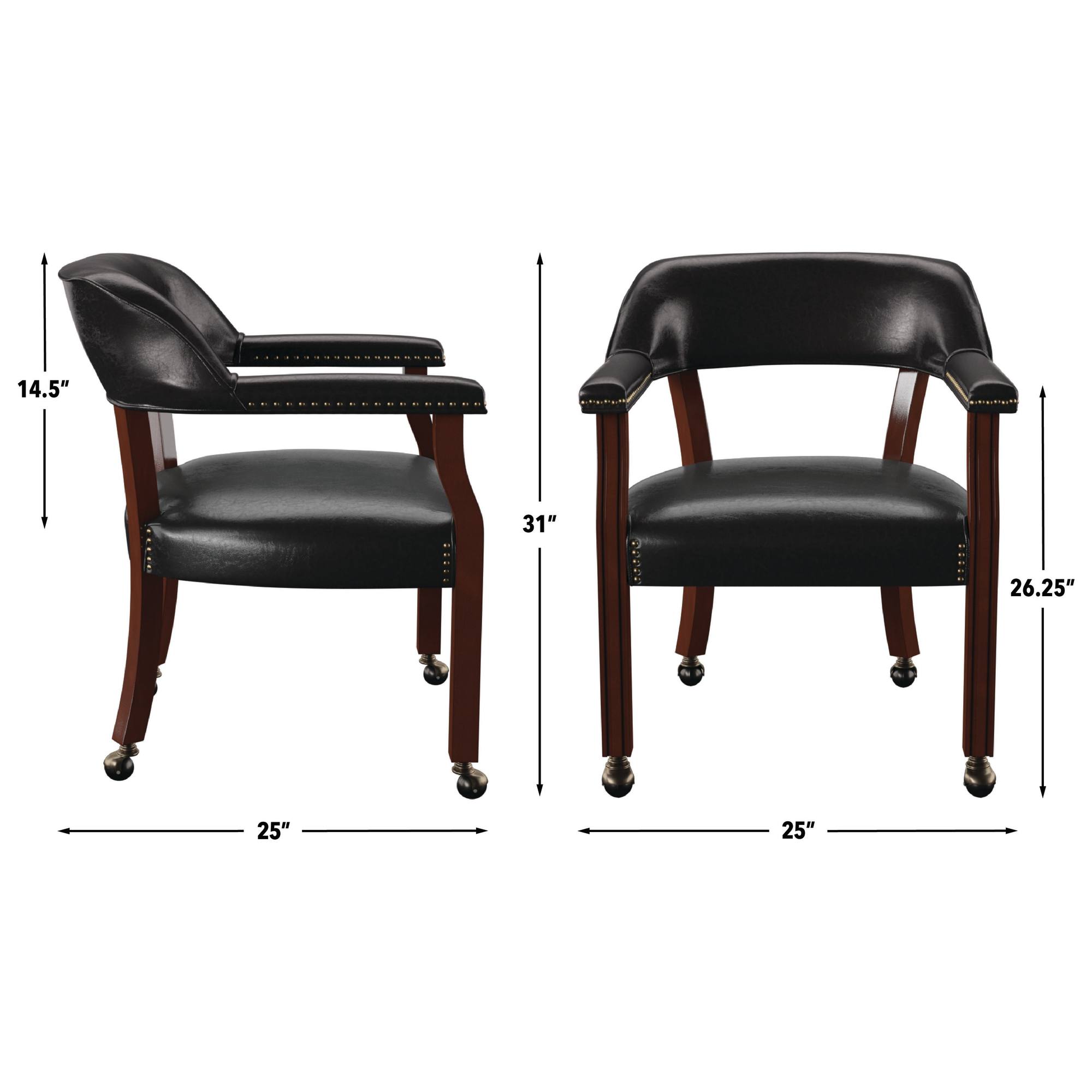 Steve Silver Tournament Faux Leather Dining Chairs with Arms, Black