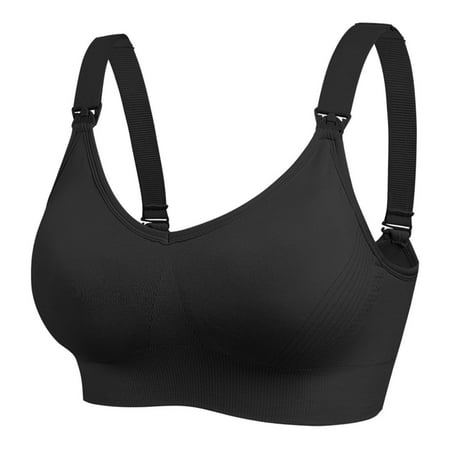 Virmaxy Women s Ultra Comfort Front Clasp Wirefree Pregnancy Sleep Bralette Comfortable Non-Steel Ring Maternity Nursing Bra for Breastfeeding Breathable Nursing Bra Underwear Black-B XXL