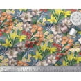 thumbnail image 2 of Soimoi Grey Poly Georgette Fabric Leaves, & Lily Floral Print Sewing Fabric Yard 42 Inch Wide, 2 of 3