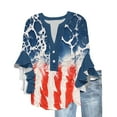 thumbnail image 2 of Womens 4th of July Shirts Fourth of July Women Shirts Independence Day Shirt for Women American Flag T Shirts for Women Ladies New Lace 3/4 Sleeve V-Neck Button Independence Day Printed Tops, 2 of 5
